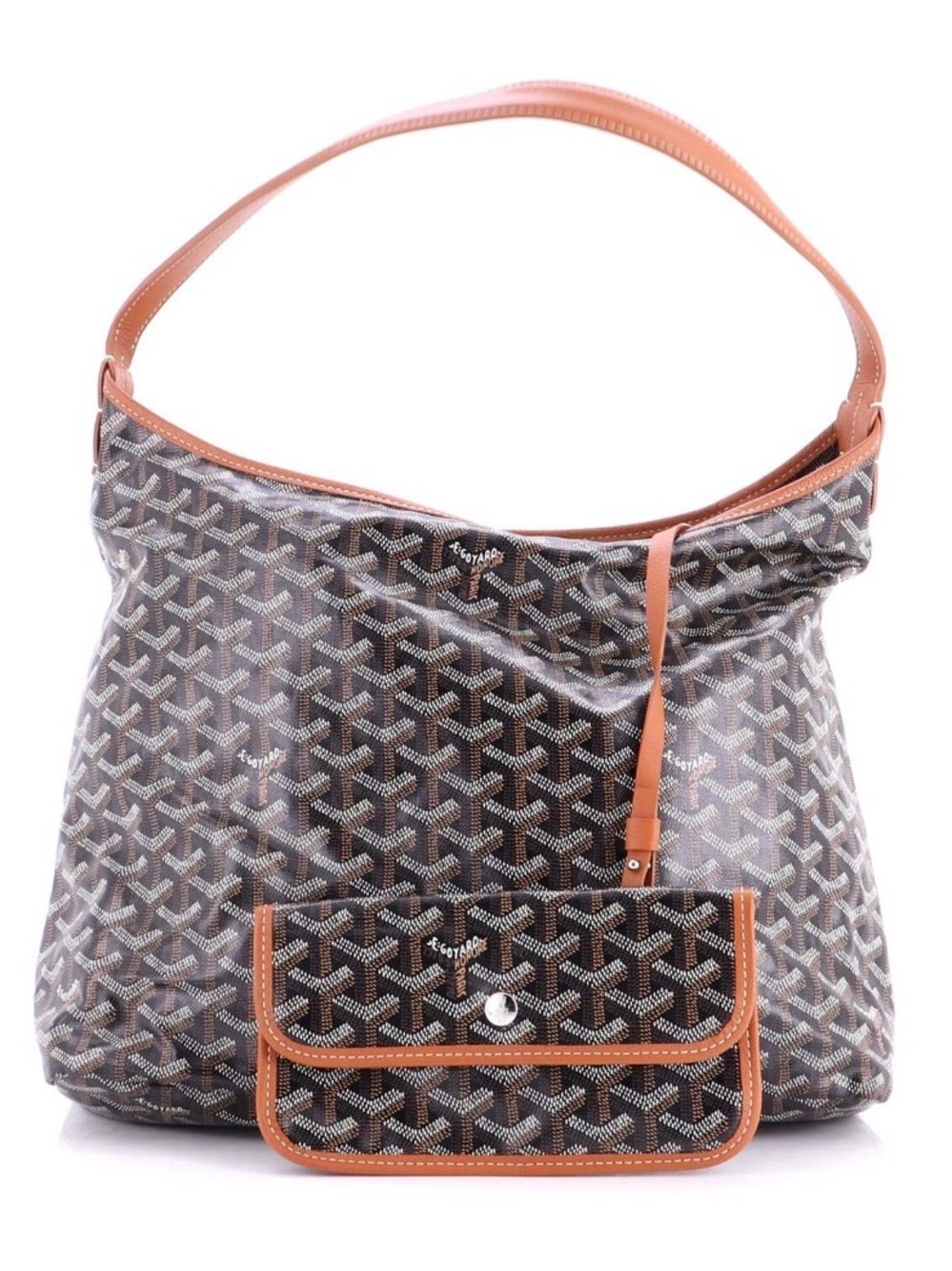 Goyard Boheme hobo Brown Chevron Monogram Shoulder Bag with Tan Trim and Strap